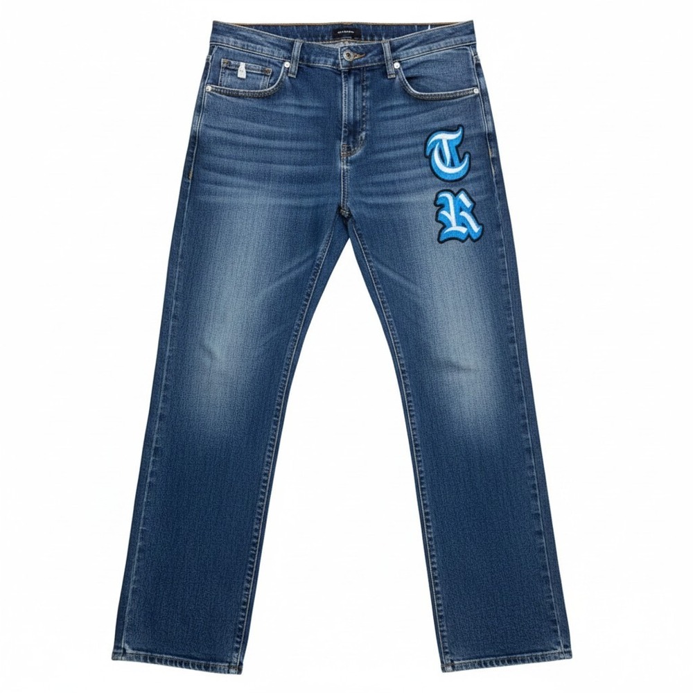 True Religion Bobby Relaxed Baggy Jeans Mens 36 Blue Applique Denim Streetwear